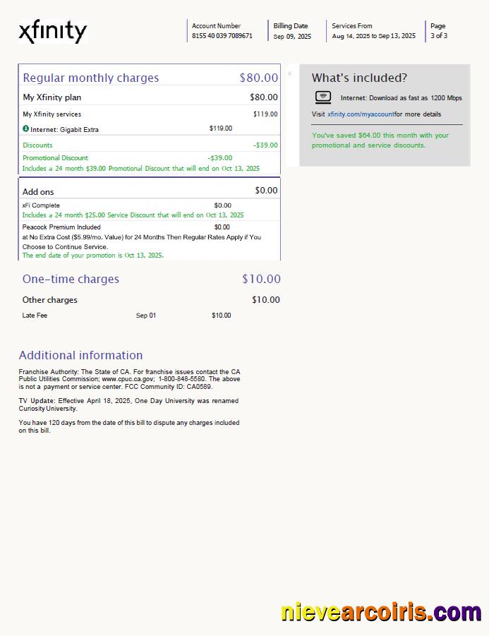 USA Xfinity utility bill, 3 pages, version 3, 3rd page